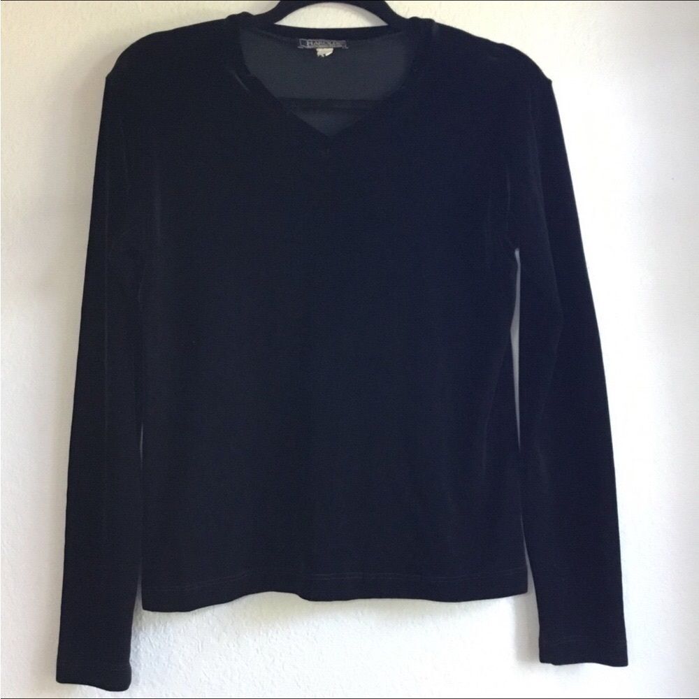 Black velvet long sleeve top vee neck vintage Harold’s witchy witchcore 90s L